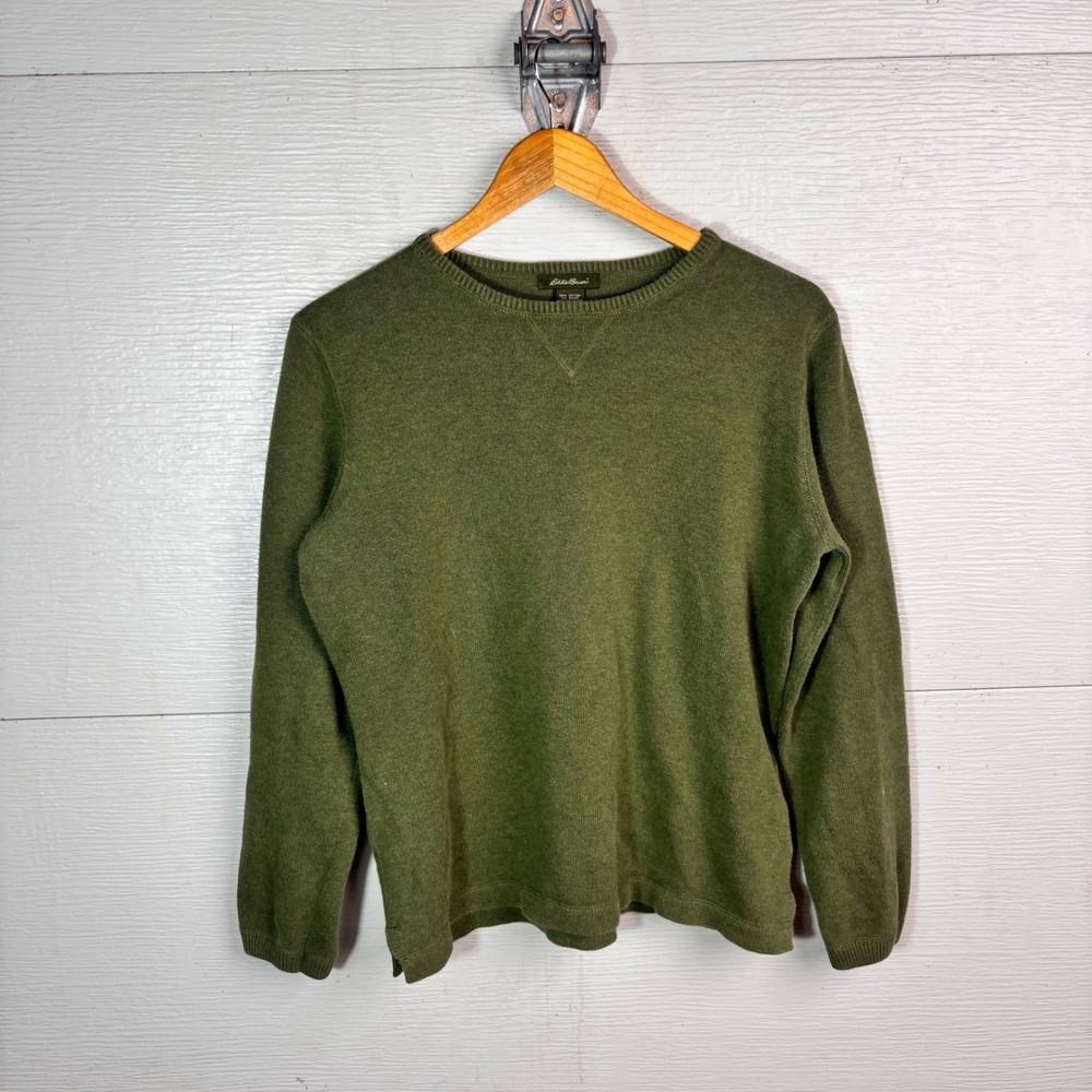 1990s Eddie Bauer Sweater Olive Green Cotton Nylon Crewneck Womens Small